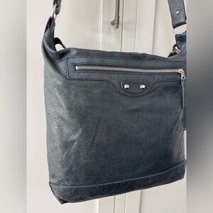 BALENCIAGA Classic Motocross Slate Leather Hobo Bag •Adjustable Strap/Crossbody